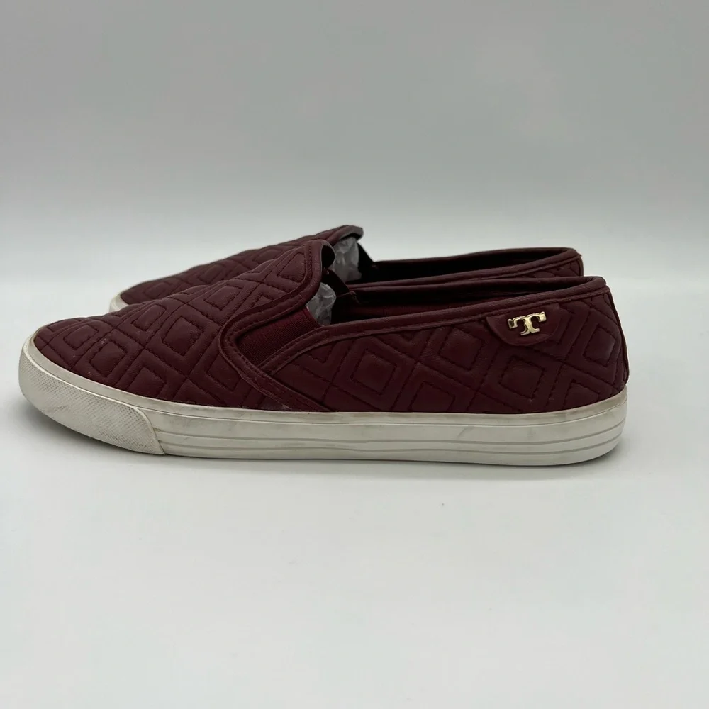Tory Burch Womens Quilted Slip-On Sneakers Burgundy Wine Size 9 - Picture 3 of 14